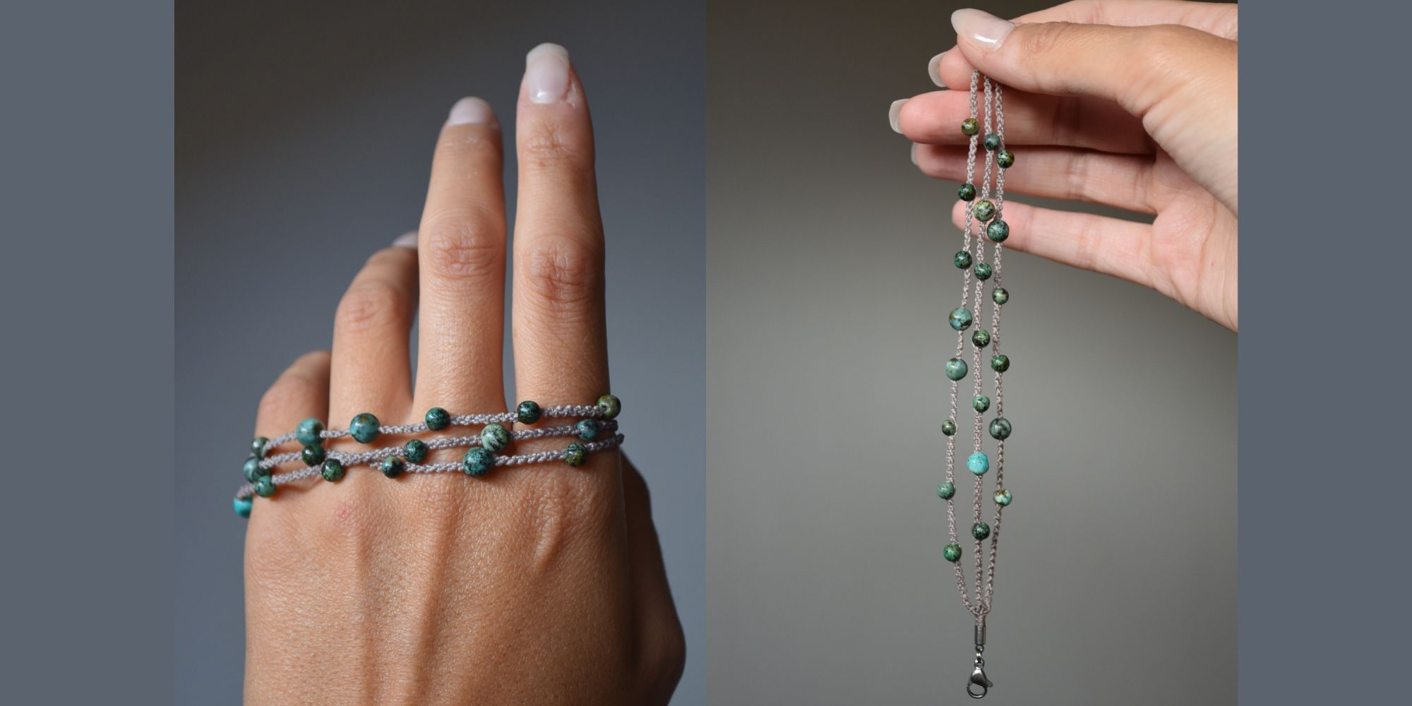 Bracciale multifilo in macramè con pietre dure