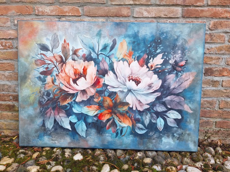 Tela Fiorita realizzata con  Fiber Paper Redesign e sfumature pittoriche